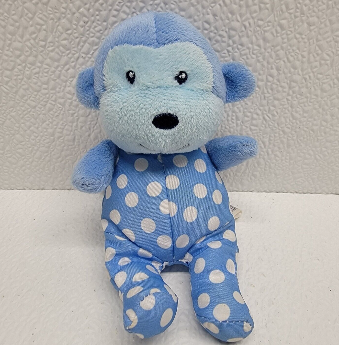 Garanimals Blue Polka Dot Monkey Plush Rattle Lovey Stuffed Soft Baby Toy 5”