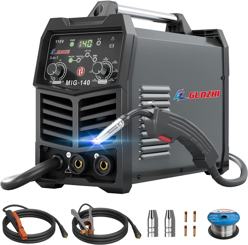 140Amp MIG Welder, Flux Core Mig/Stick/Lift TIG 3 in 1 Welding Machine,110V Gas