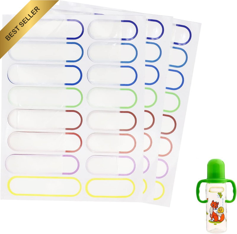 Waterproof Name Labels, 48 Piece Colourful Self-Laminating Stickers for Bottles,