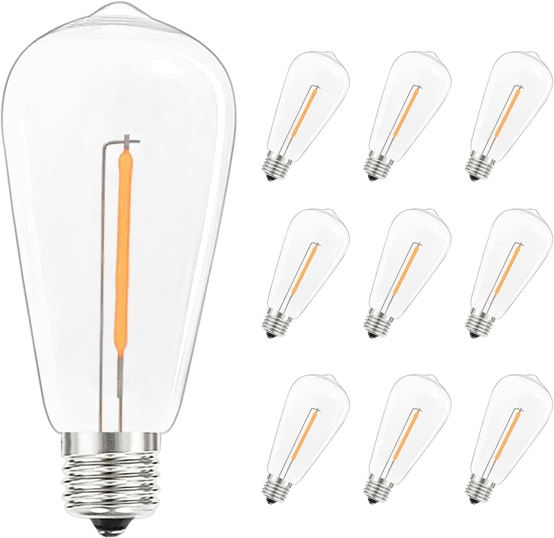 10 Pack ST40 LED Light Bulbs, 0.6 Watt Clear Plastic Light B