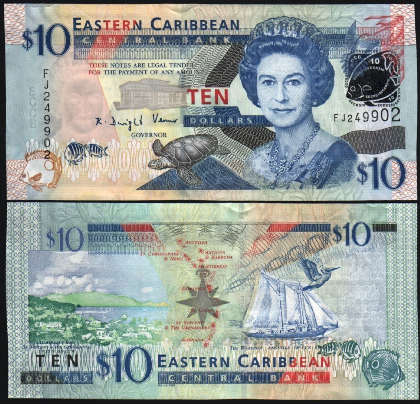 イーストカリビアンドル紙幣と硬貨、328.25ドル分 East Caribbean $10 Dollars Eastern States Islands Ten Dollar