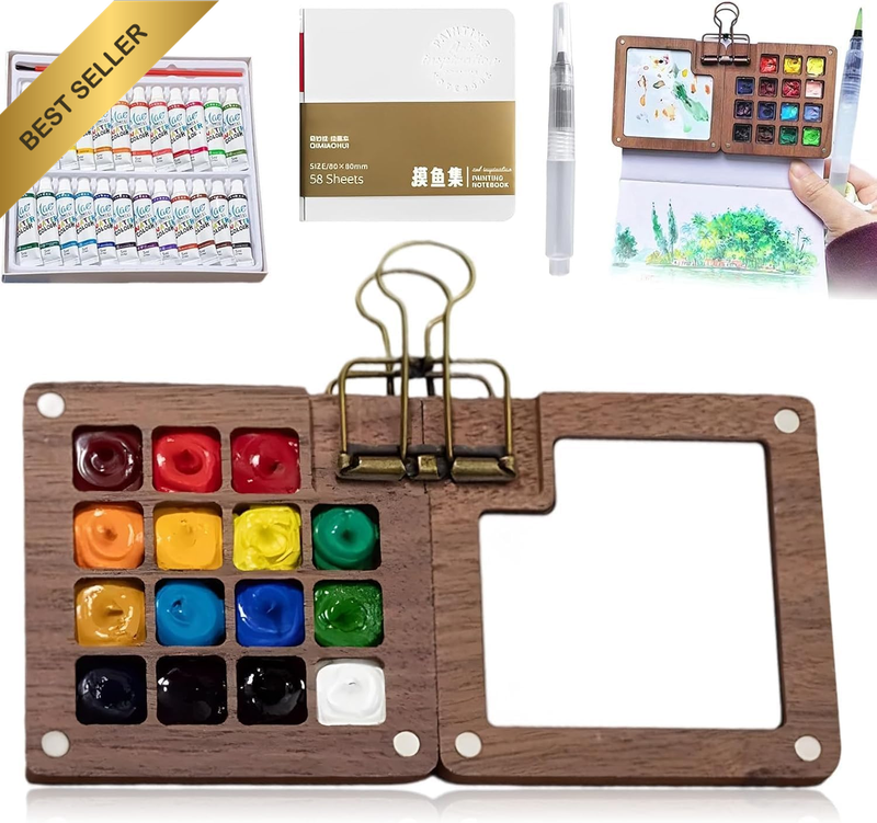 Mini Paint Palette Travel Kit - Mini Watercolor Painting Set, Pocket Artist Wate