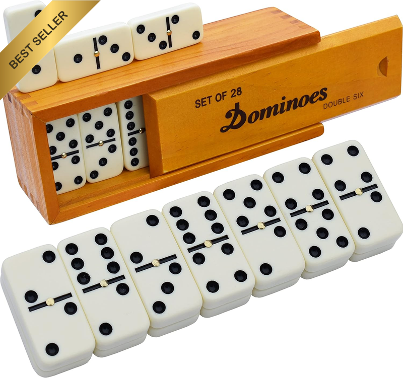 Double 6 Dominos Set 28 Tiles Wood Case Classic Board Games