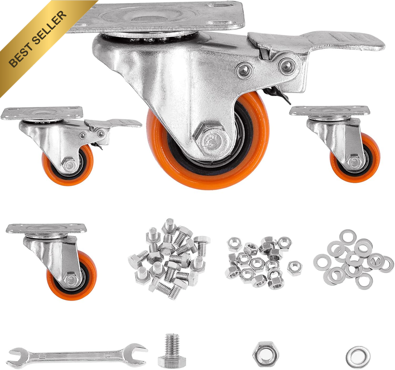 53Pcs 3/2 Inch Heavy Duty Polyurethane Swivel Casters Dual Locking Brake Furnitu