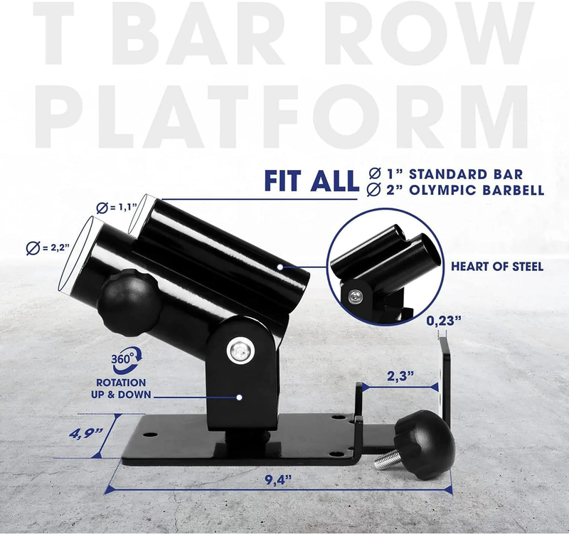 T Bar Row Platform, Landmine Attachment for Barbell Fits 1” Standard Bar & 2” Ol
