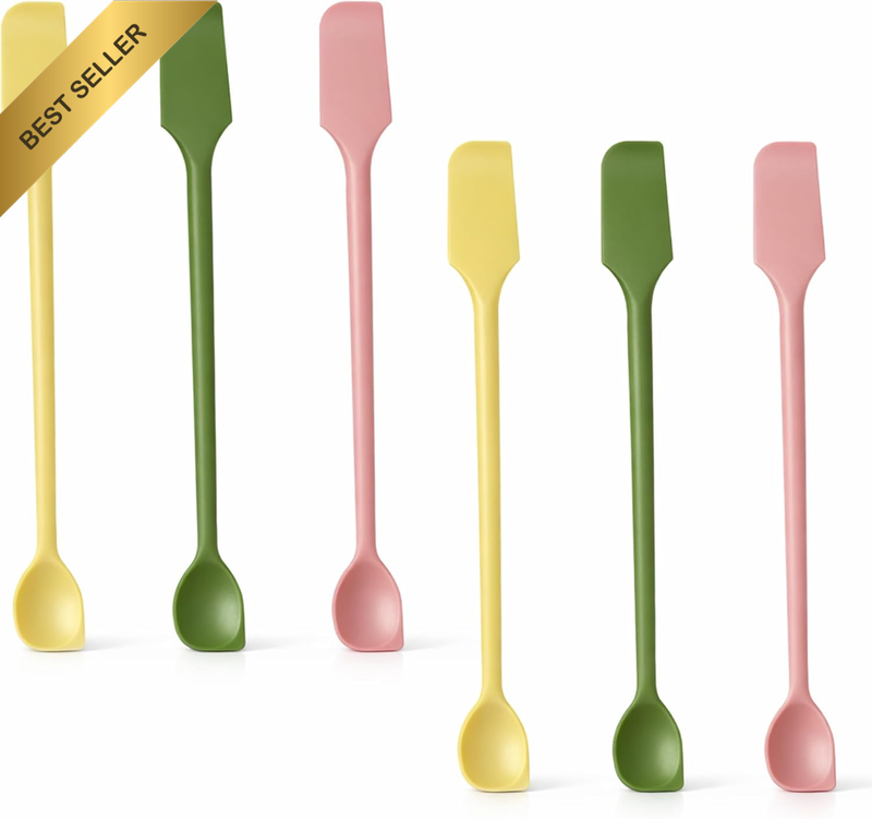 6 Pack Long Dual-End Mini Silicone Spatula Set Thin Jar Scraper Spatula Reusable