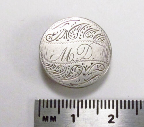 Victorian Era US Silver Dime Love Token Engraved MD Initials Shirt Button Stud