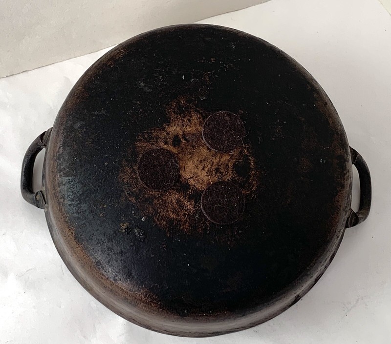 Antique Bronze Open Fire Cooking Pot, Pan w/ 2 Handles: Primitive Hand Made 6.5"