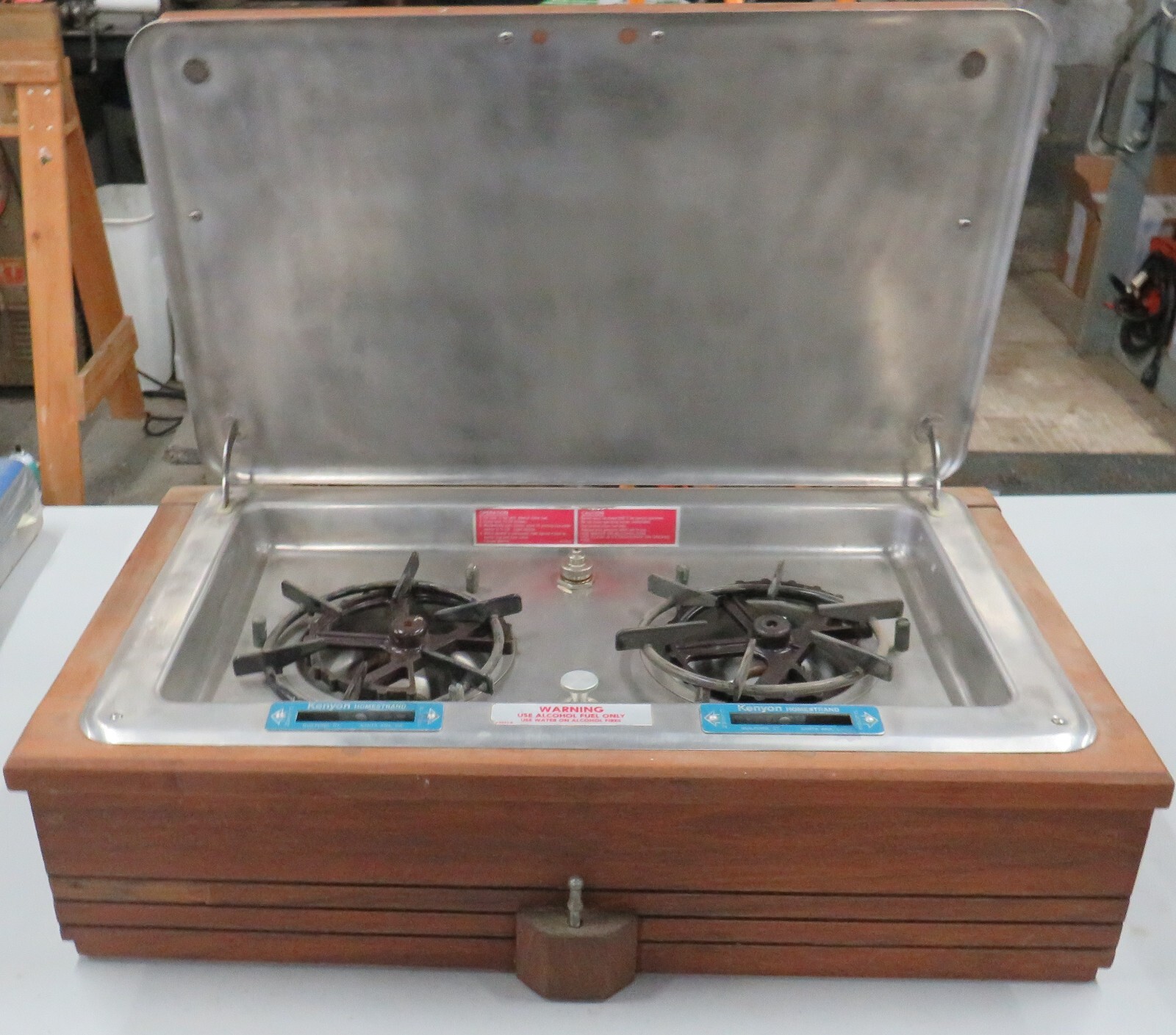 Kenyon Homestrand Model 206 Alcohol Stove 2 Burner Teak Case PARTS ONLY
