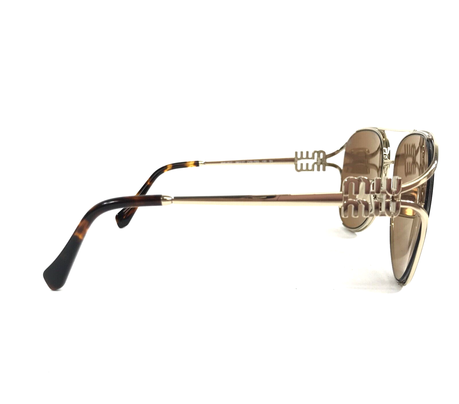 Pre-owned Miu Miu Sunglasses Smu52z Zvn-70d Pale Gold Aviator Frames W Brown Violet Lenses