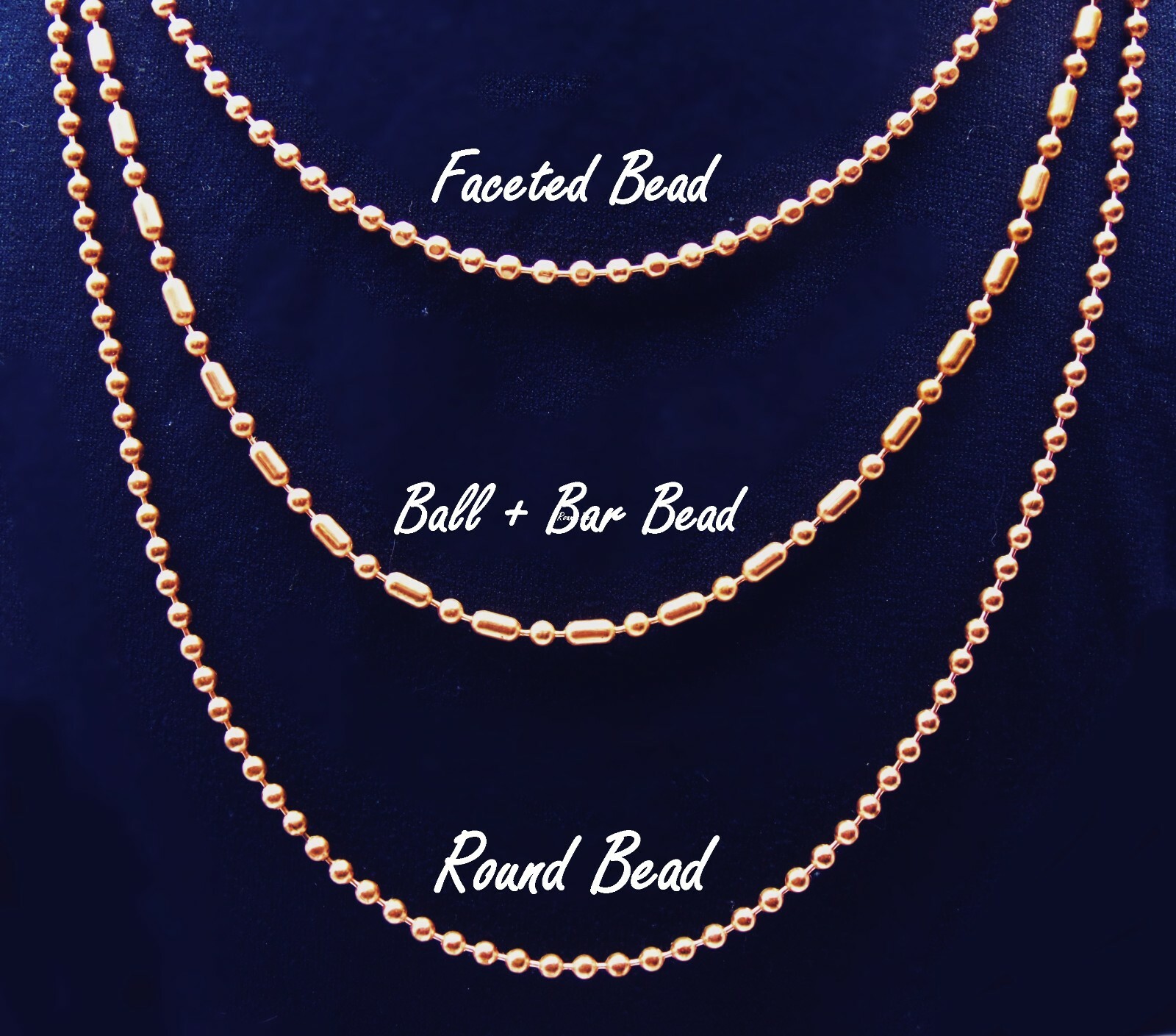 3 Solid COPPER Ball CHAIN 24" Necklaces~3 Styles Chain: Round, Faceted, Ball-Bar