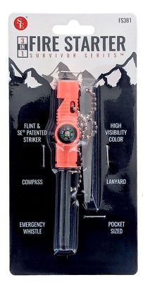 3-IN-1 Flint Fire Starter Emergency  Starter Compass & Whistle Survival