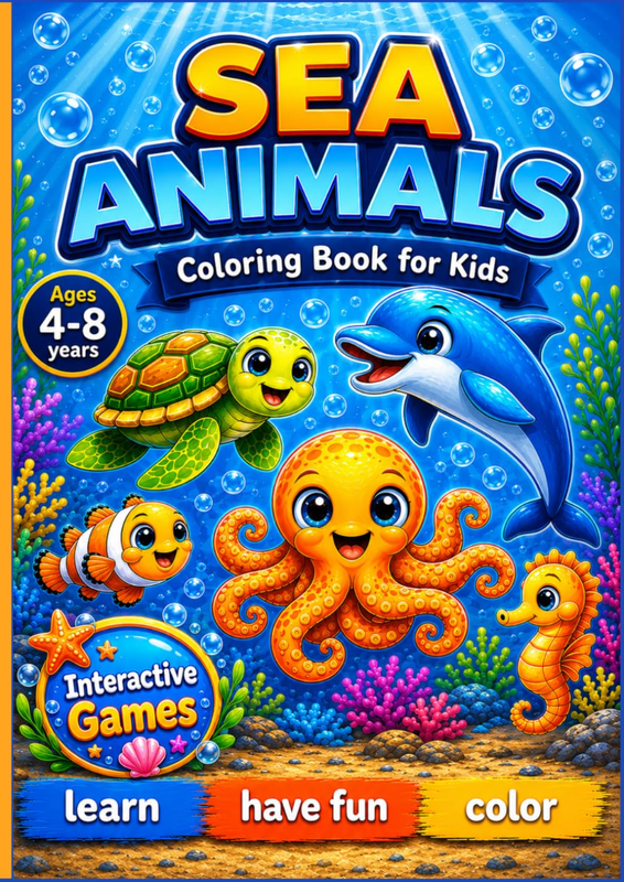 Sea Animals Coloring Book for Kids Ages 4-8: 26 Ocean Creatures to Color and Lea