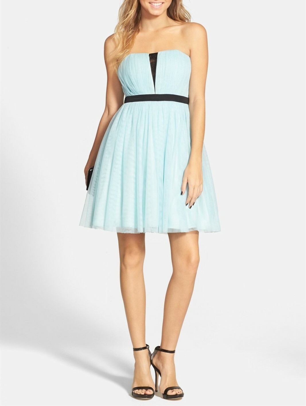 a. drea Womens Lace Strapless Ballerina Fit & Flare Dress Junior Blue Size Small