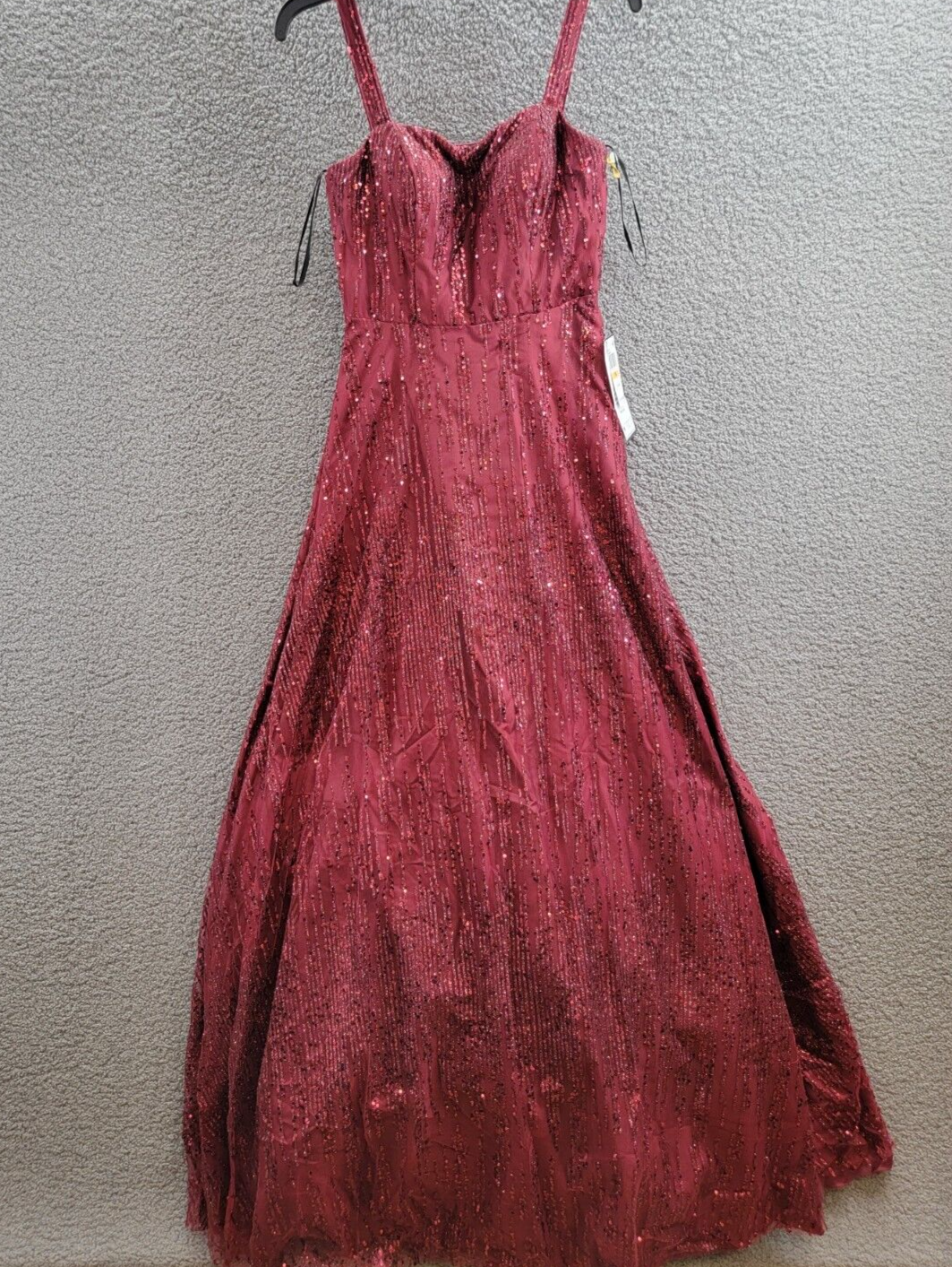 Say Yes to the Prom Glitter Mesh Gown Juniors' 7/8 Wine Square Neck Back Zip - Picture 2 of 16
