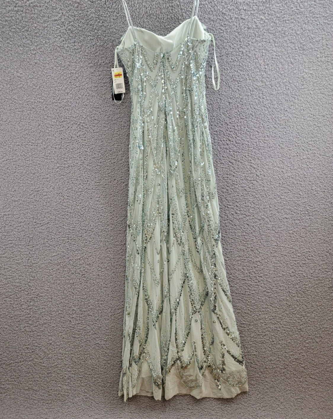 Betsy & Adam Sequin-Embellished Draped-Neck Gown Women's 2 Sage Back Zip Closure - Picture 9 of 14