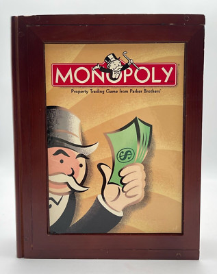 Monopoly Vintage Game Collection Wooden Library Book Shelf Wood Box 2005 Edition