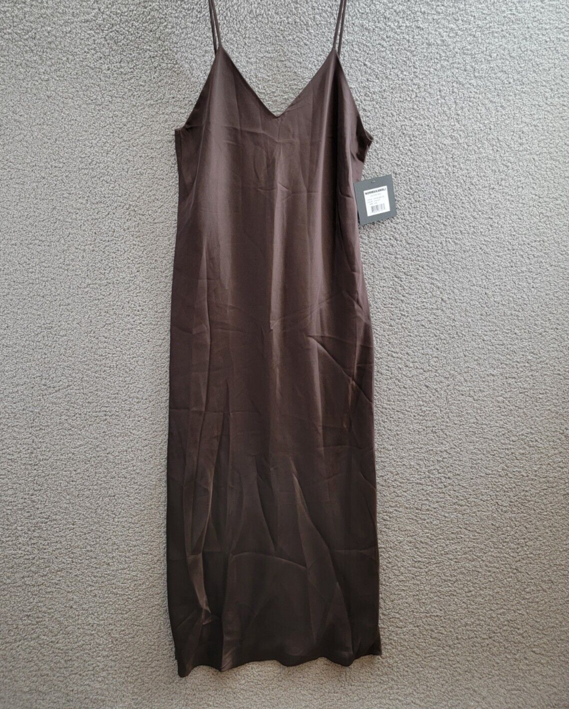 Norma Kamali Satin Bias Cut Midi Slip Dress Women's L/40 Chocolate Pullover - Picture 2 of 16