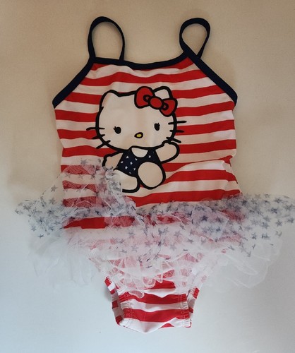 Hello Kitty Sanrio Toddler Sz 3T Swimsuit Red White Blue USA