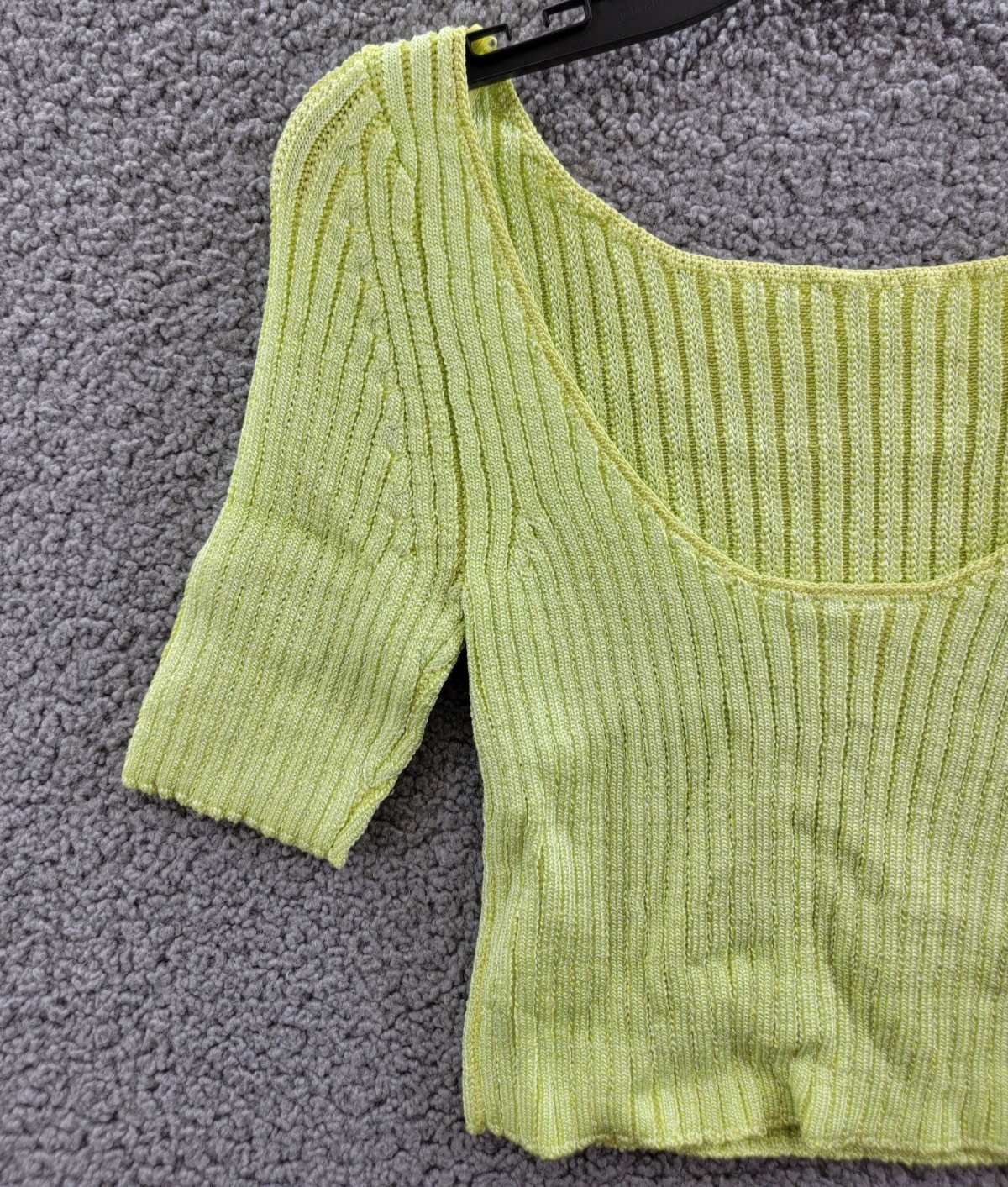 Free People Textured Short Sleeves Crop Sweater Top Women's S Sunny Lime Solid - Picture 10 of 16