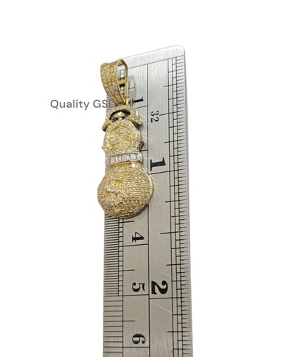 Pre-owned Quality Gold Money Bag Charm Pendant 10k Yellow Gold 0.60 Ct Diamond Men's Charm Real, 1.2"