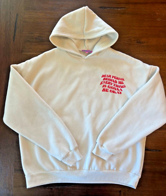 Edikted Ivory Long Sleeve Hoodie Sweatshirt Everything is Gonna Be Okay L Large