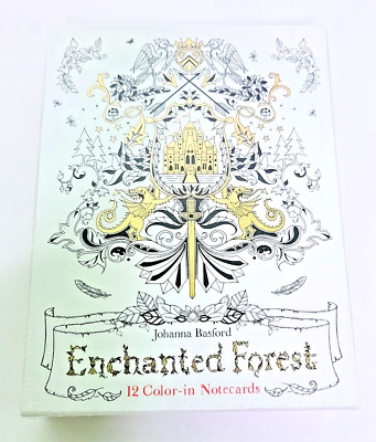 Enchanted Forest Color-In Notecards by Johanna Basford 12 Cards with Envelopes