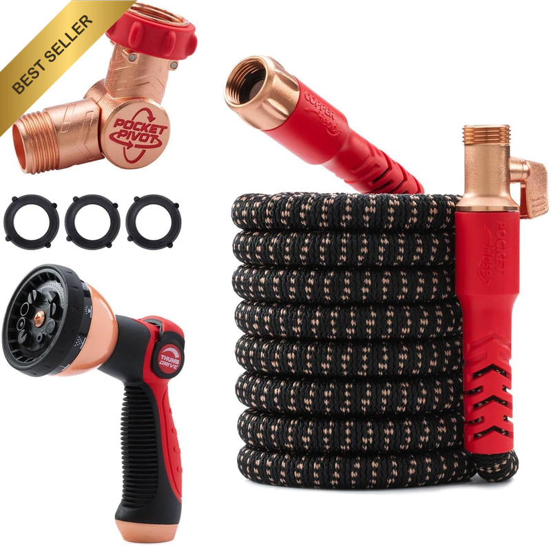 Copper Head W/New Pocket Pivot Expandable Garden Hose 50FT