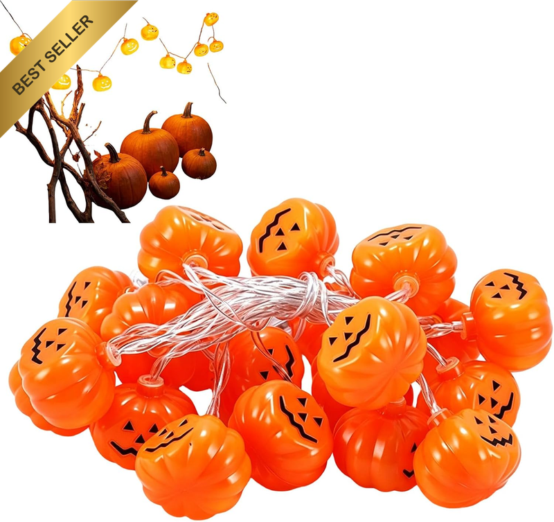 20 LED Halloween Pumpkin String Lights, 9.84Ft Battery‑Operated Fairy Lights (Ba