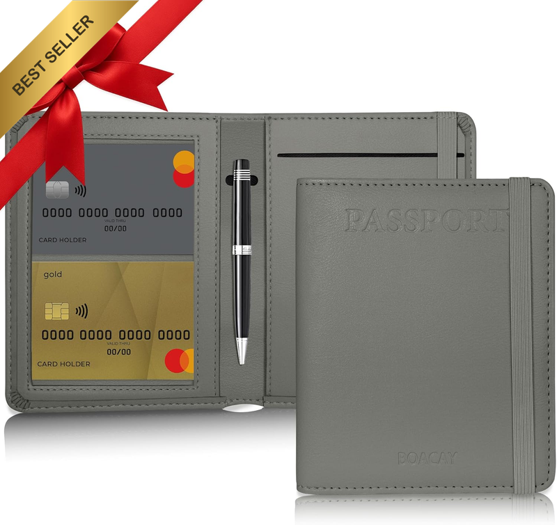 PU Leather Passport Holder Vaccine Card Slot Travel Wallet Waterproof Case
