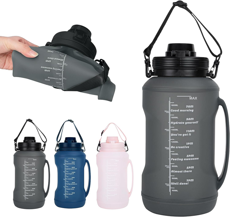 Collapsible Water Bottle Foldable Silicone Travel Motivational Drink Lightweight