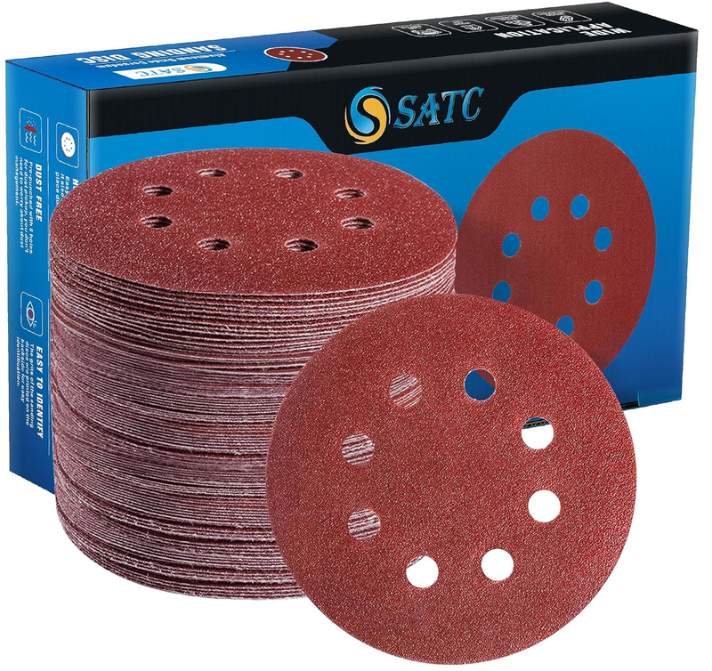 72 Pack 5 Inch 8 Hole Sanding Discs Sandpaper Mixed Grits Orbi...