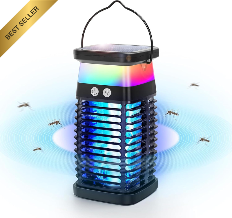 Solar Powered Bug Zapper 4200V, Electric Mosquito Killer Lamp with UV Light & RG