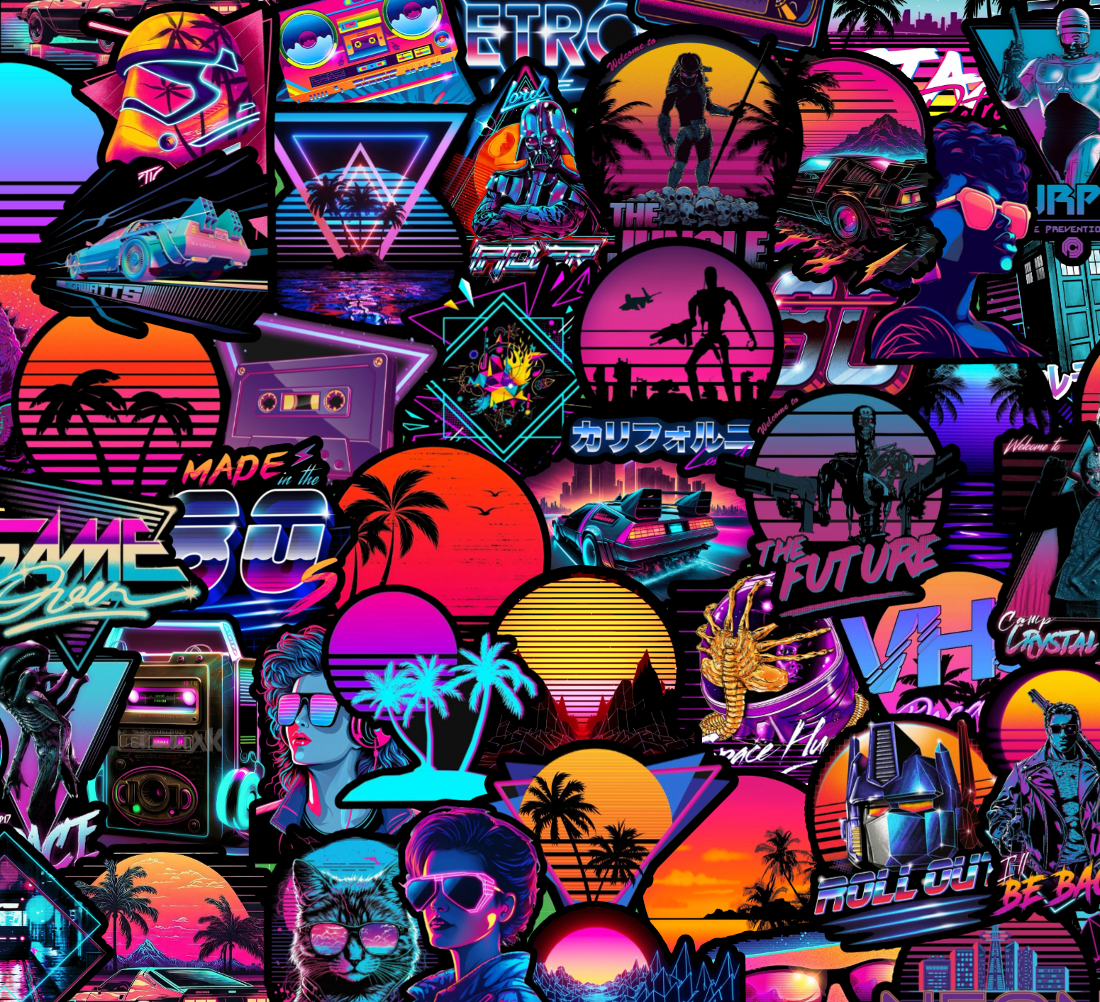 25/50 Piece Retrowave Sticker Pack - Matte Vinyl - Synthwave Retro Vaporwave 80s