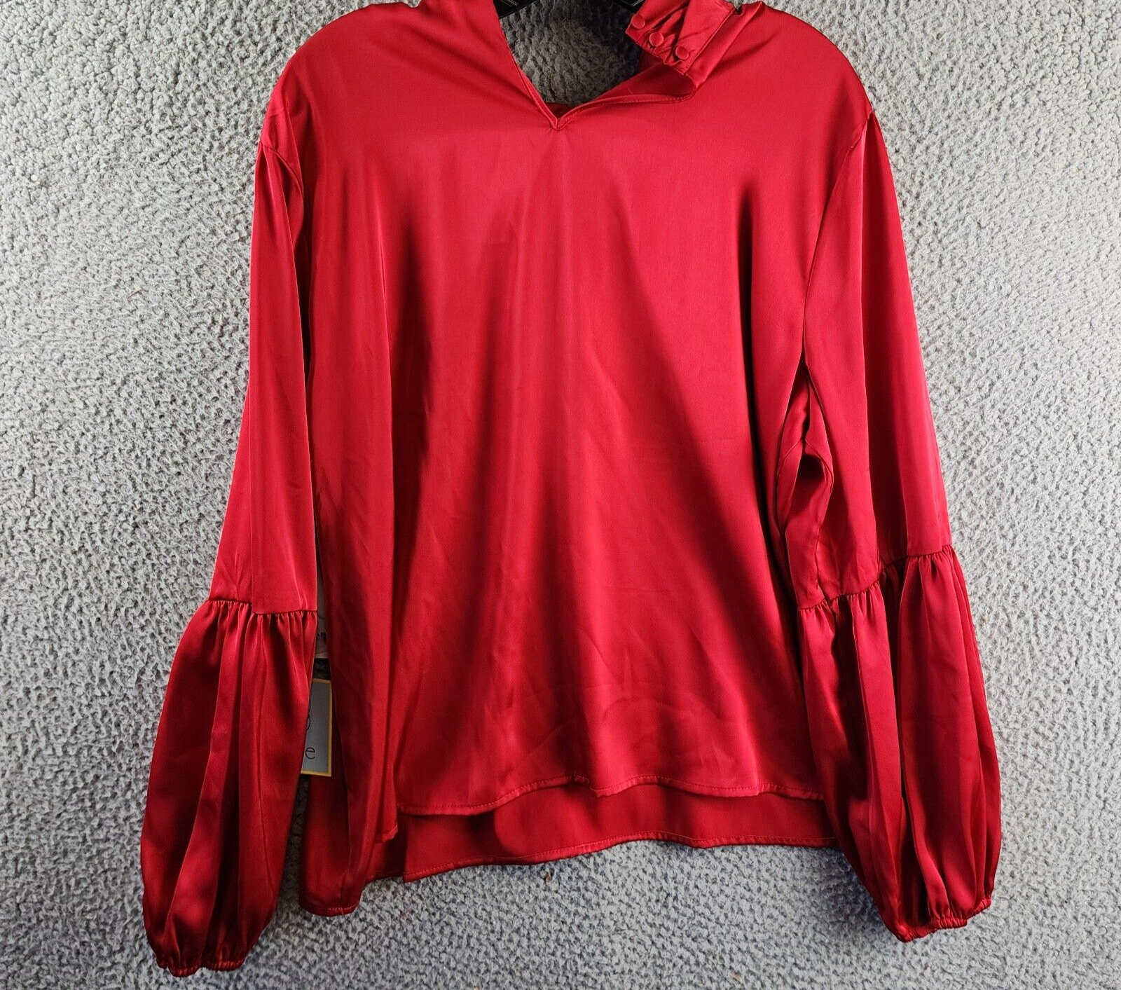 CeCe Blouson-Sleeve Mock-Neck Blouse Women's XL Stoplight Red Button Back L/S - Picture 12 of 14