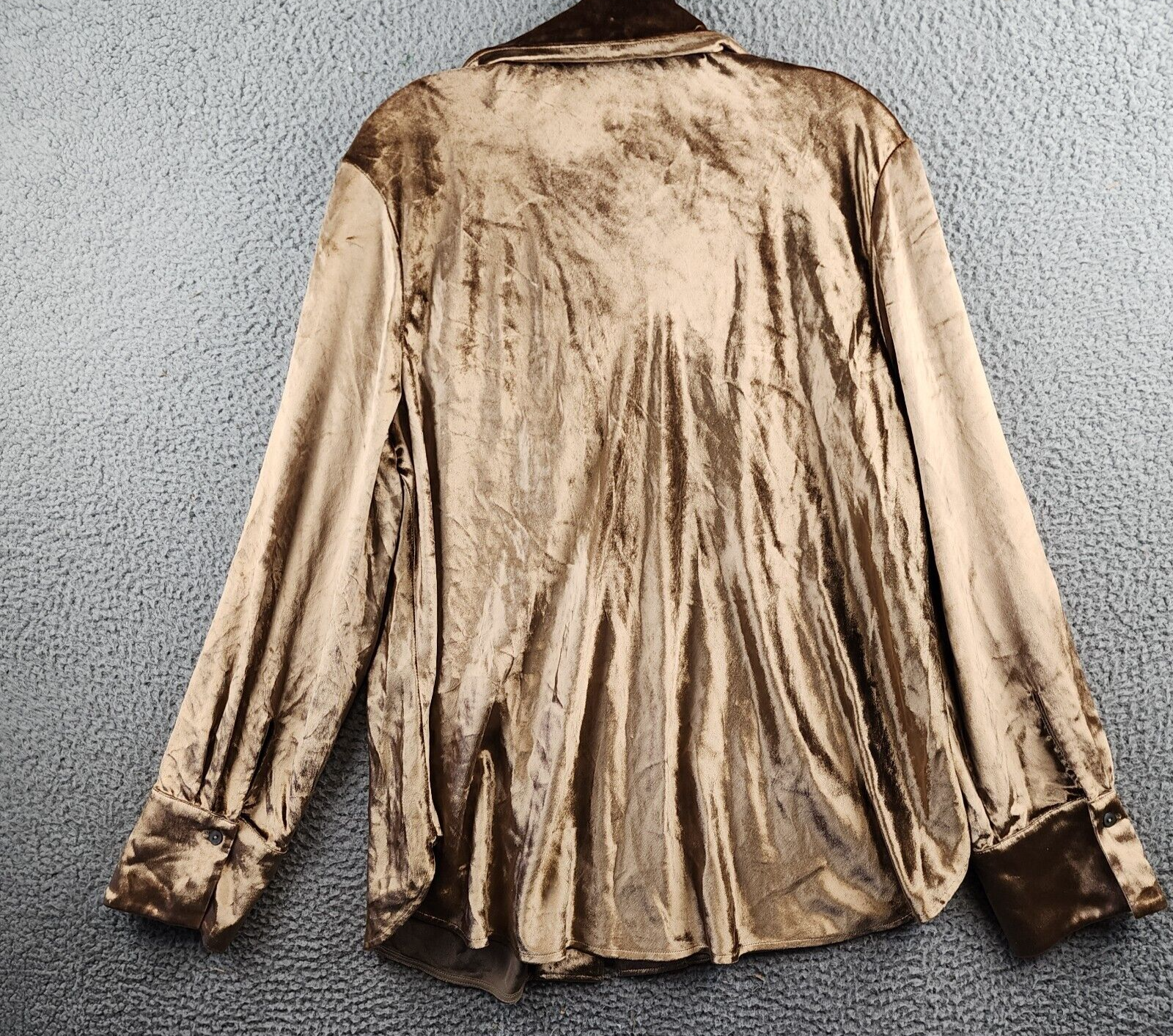 Vince Velvet Silk Blend Button Up Shirt Women's XL Gold Shadow Cuff Long Sleeve - Picture 10 of 17