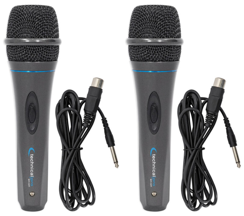 2 Technical Pro Mk75 Karaoke Dj Wired Microphones Mics+10 Ft. Xlr To 1/4" Cables