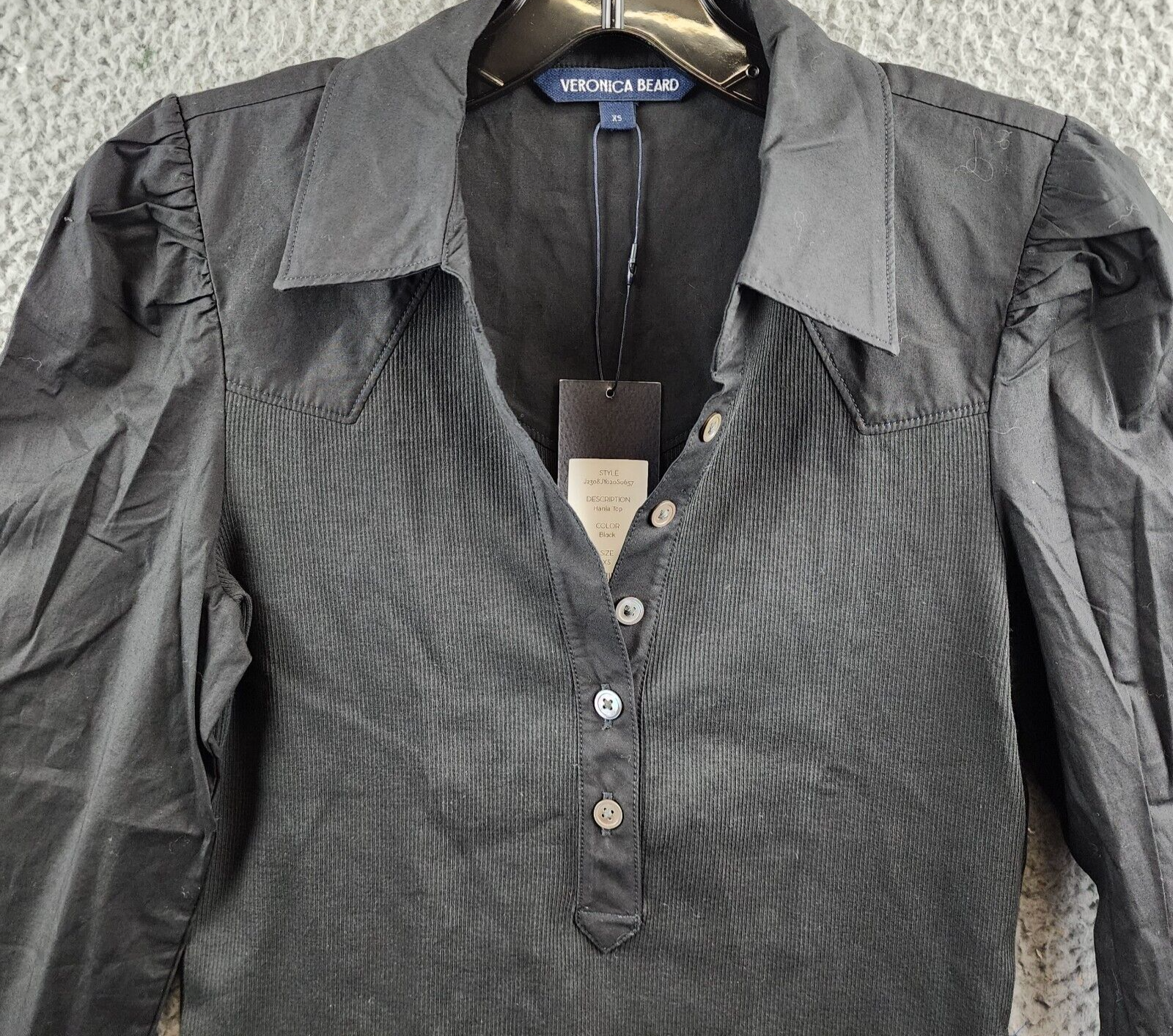 Veronica Beard Hania Collared Top Women's XS Black Collared Button Front L/S - Picture 4 of 14