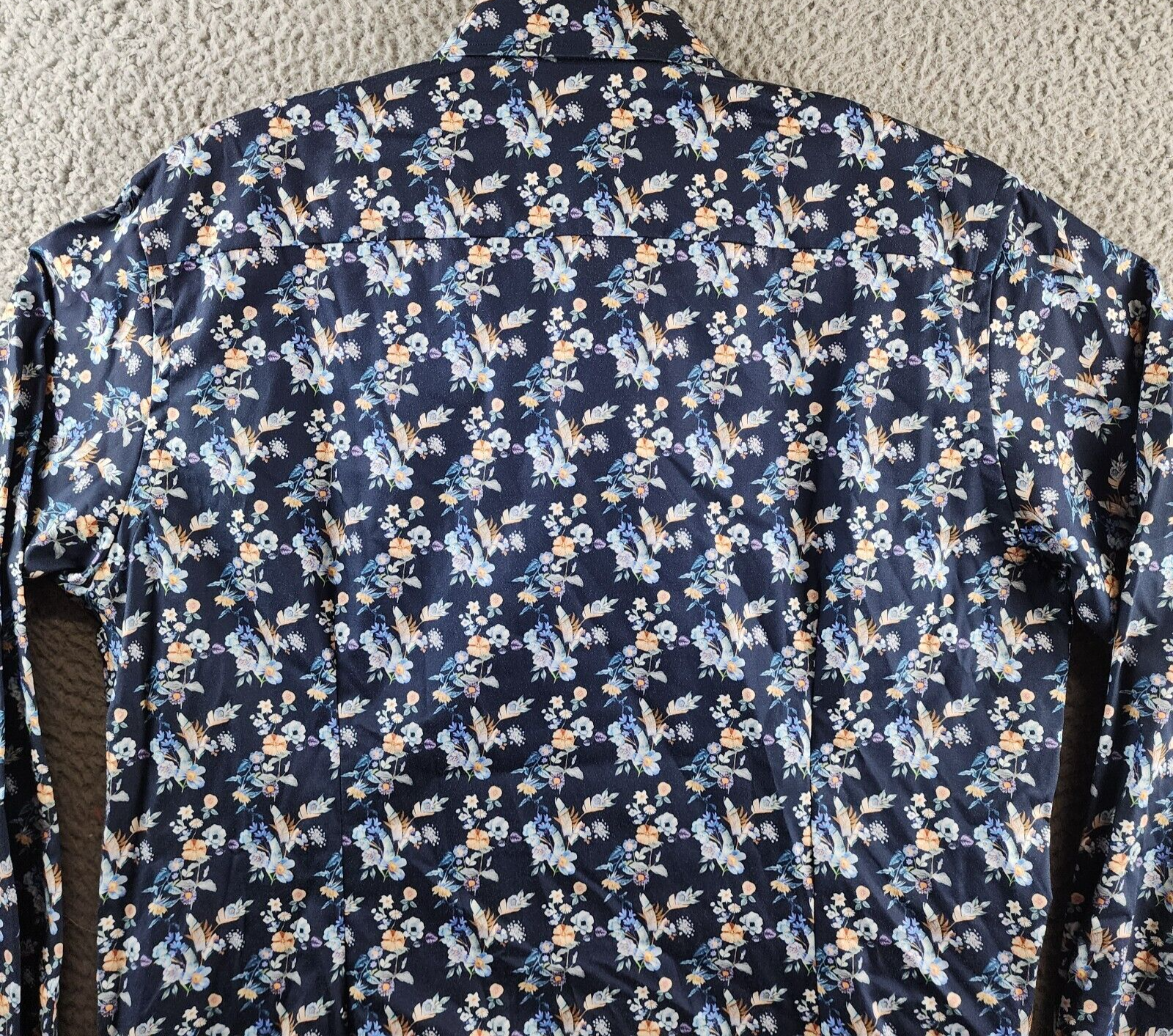 Eton Contemporary Fit Floral Print Dress Shirt Men's 42/16.5 Navy Long Sleeve - Picture 13 of 13