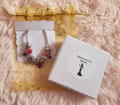 New Birth Month Gemstone Charm Bangle Bracelet Gift Set