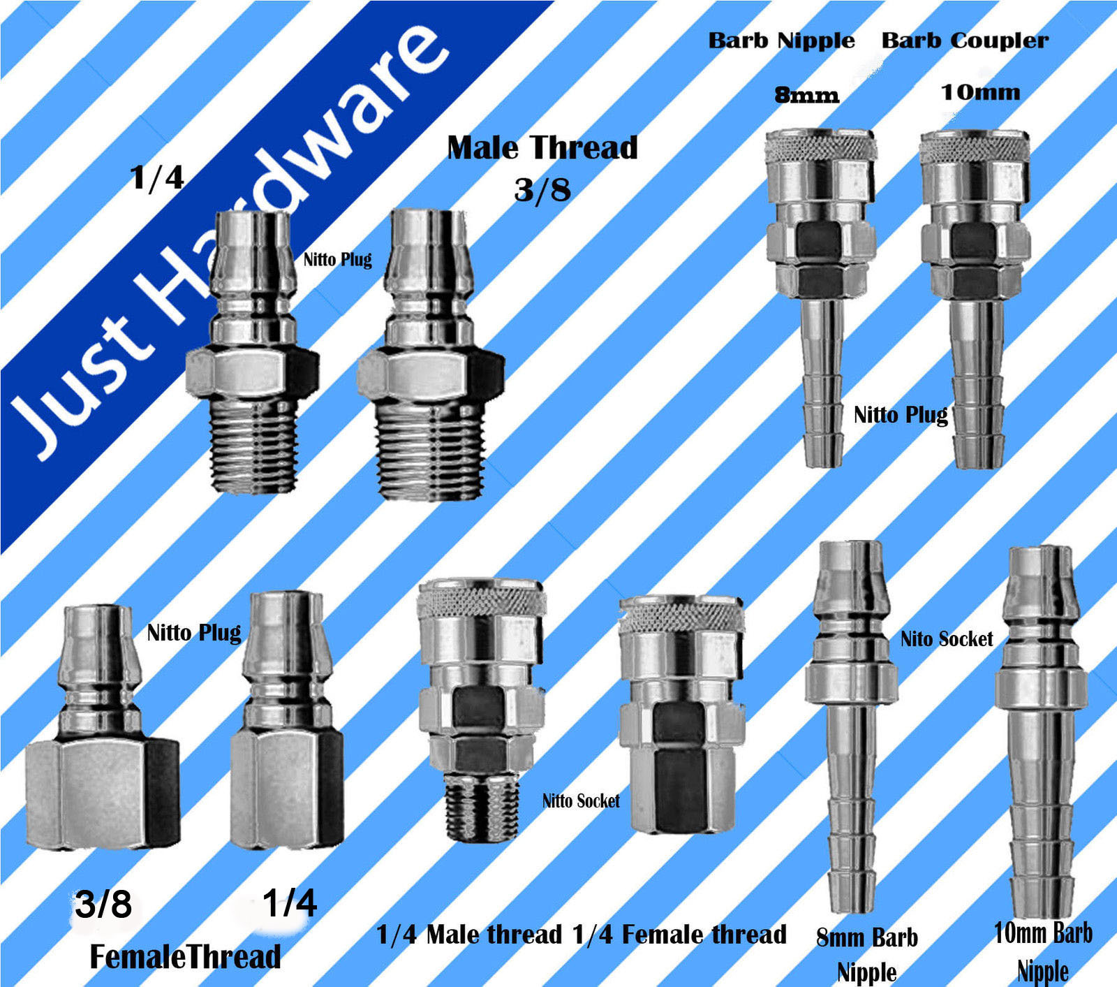 Nitto Type air hose male female fitting fittings barb coupler socket coupling eBay