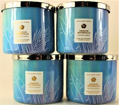 QTY 4 - Bath & Body Works HIBISCUS WATERFALLS 3 Wick 14.5 Oz Scented Candle