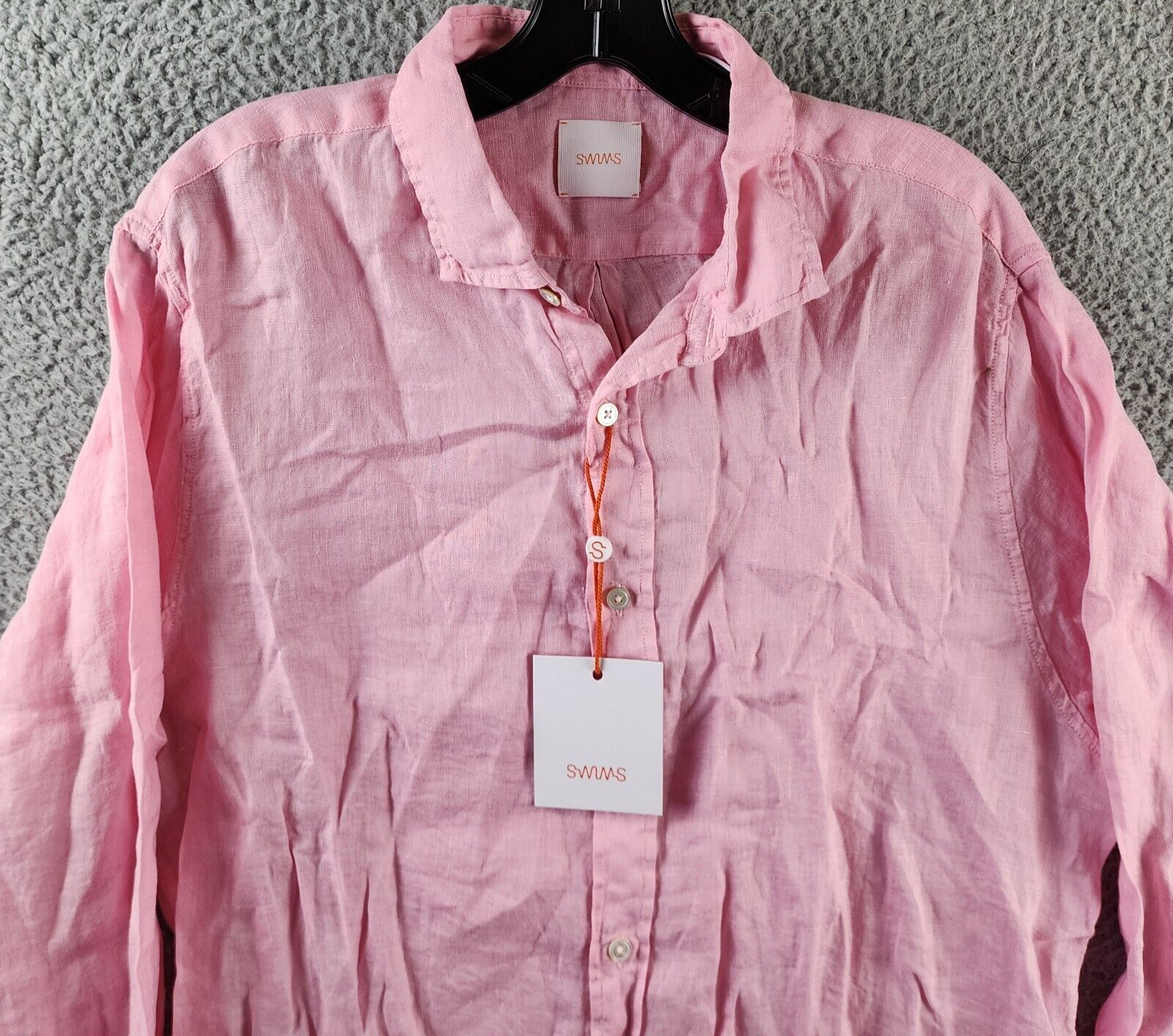 Swims Amalfi Linen Button Up Shirt Men's L Blush Pink Solid Collared Long Sleeve - Picture 3 of 15