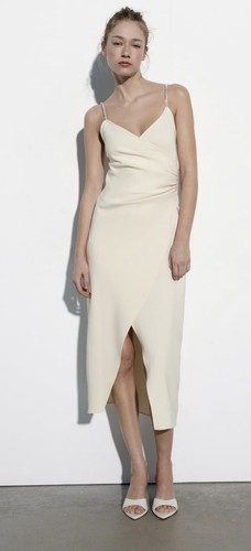 ZARA スリップワンピース　LMITED EDITION S ティアード ZARA WOMAN FW22 SATIN MIDI SLIP DRESS WITH FLOWER SEA GREEN