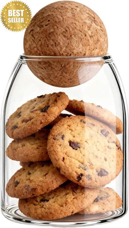 1 Pack Storage Glass Jar with Ball Cork Lid,Glass Canisters with Cork, round Gla