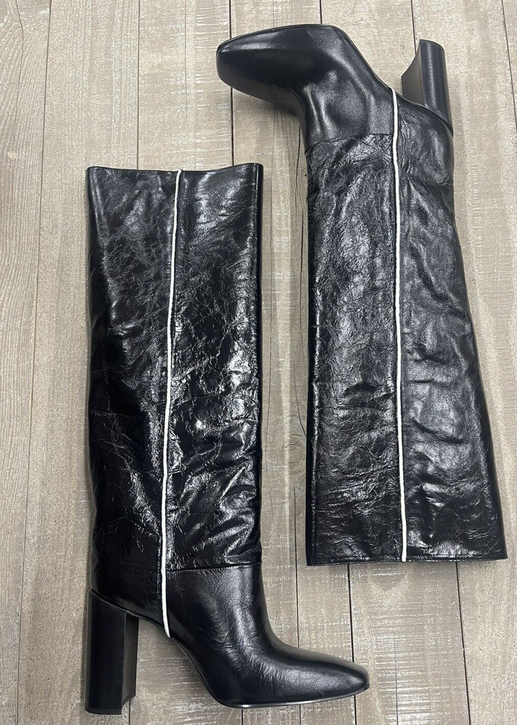 Pre-owned Rag & Bone $995  Aslen Tall Crinkle Leather Boots In Black Size:38.5 (us 8.5)