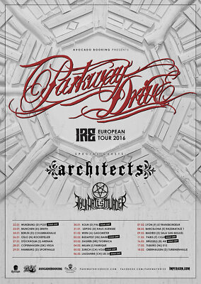 PARKWAY DRIVE / THY ART IS MURDER ''IRE EUROPEAN TOUR 2016'' CONCERT POSTER 