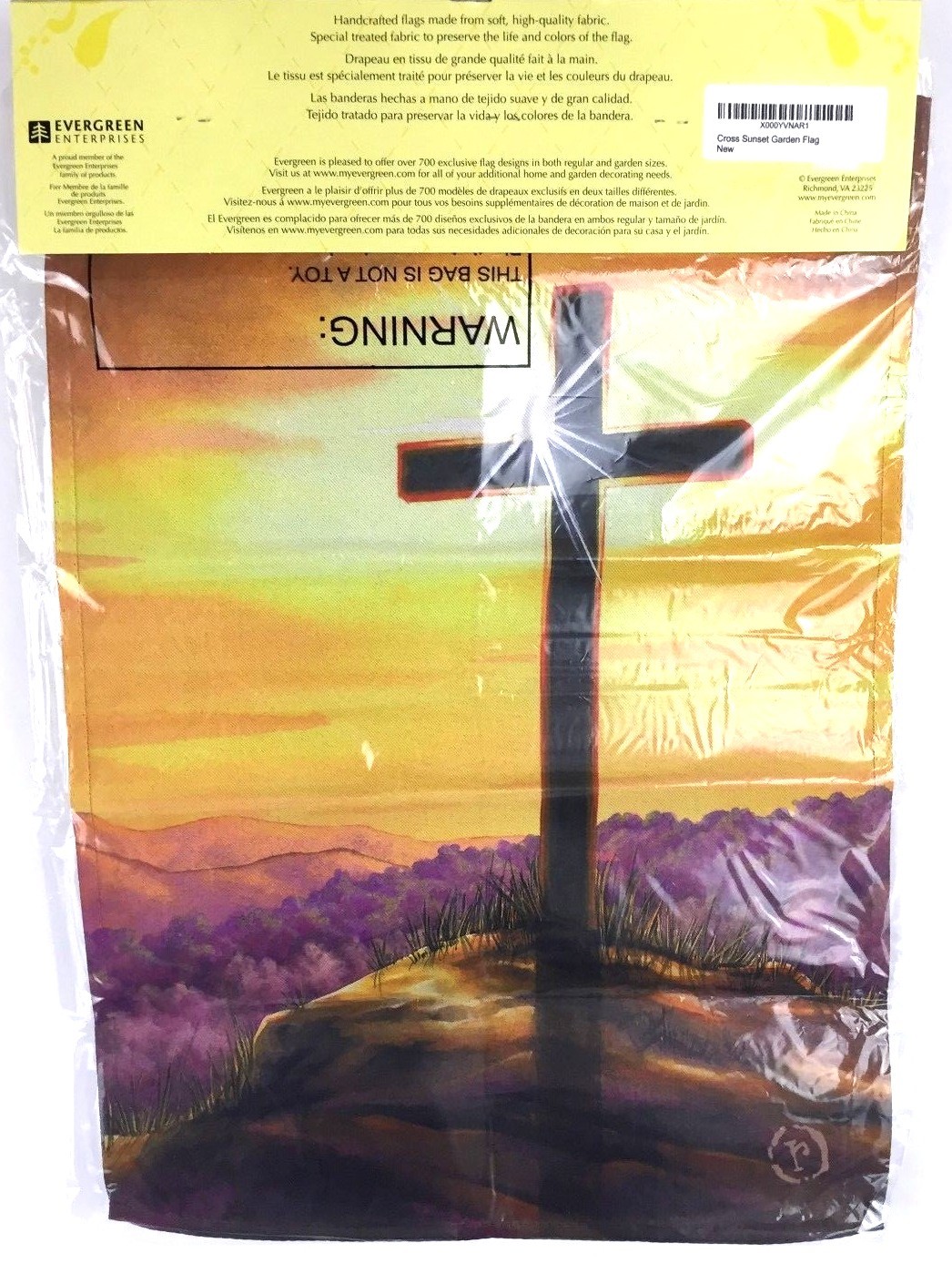 Evergreen Garden Flag Easter Cross Sunset Yellow Purple 18x12 B-111