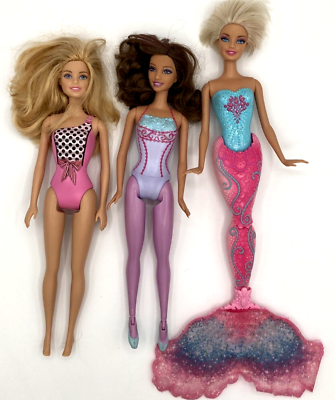Barbie Dolls Mixed Lot Of 3 Dolls Mermaid Beach Barbie Ballerina Damaged