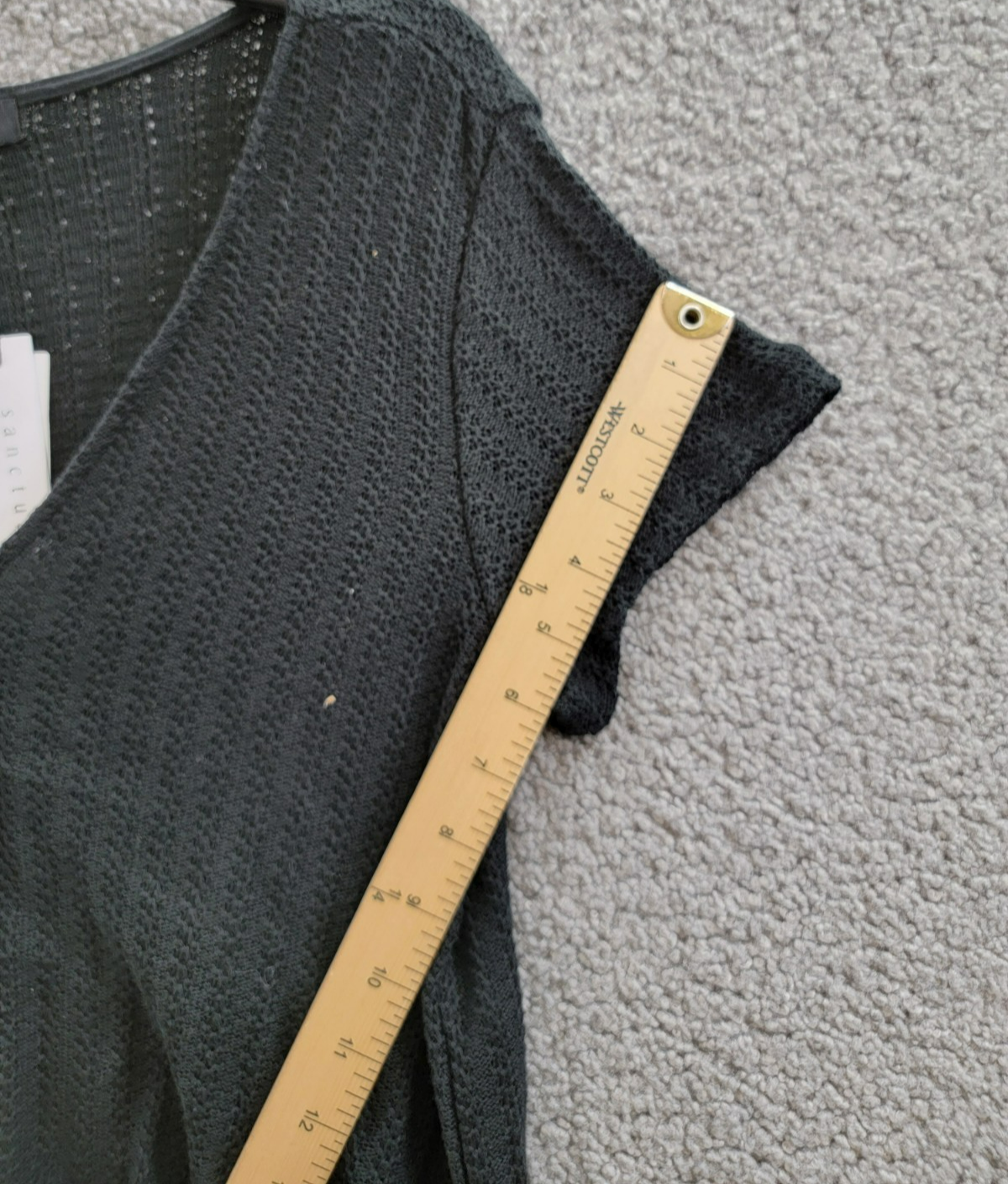 Sanctuary By My Side Tie-Front Pointelle Tee Women's XS Black Vneck Short Sleeve - Picture 11 of 17